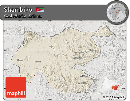 Shaded Relief Map of Shambiko, lighten, semi-desaturated