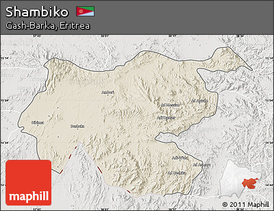 Shaded Relief Map of Shambiko, lighten, semi-desaturated