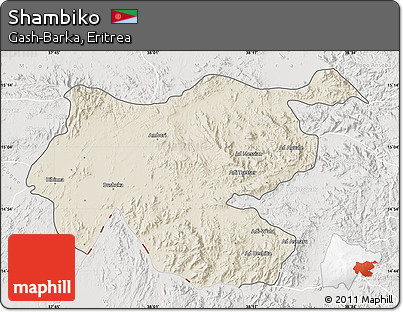 Shaded Relief Map of Shambiko, lighten, semi-desaturated