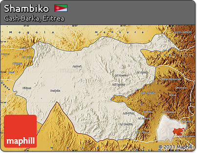 Shaded Relief Map of Shambiko, physical outside