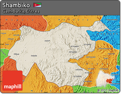 Shaded Relief Map of Shambiko, political outside