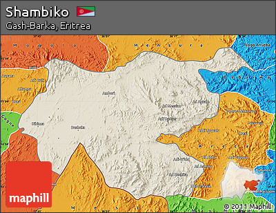 Shaded Relief Map of Shambiko, political outside