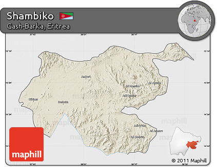 Shaded Relief Map of Shambiko, single color outside