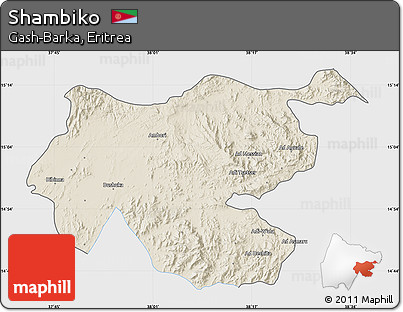 Shaded Relief Map of Shambiko, single color outside