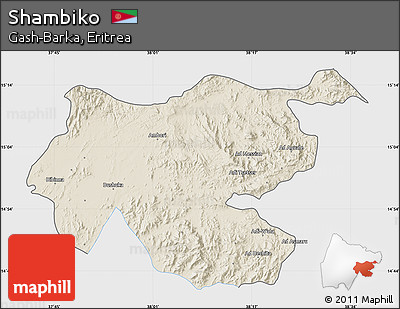 Shaded Relief Map of Shambiko, single color outside
