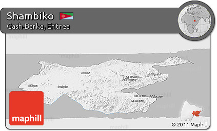 Gray Panoramic Map of Shambiko, single color outside
