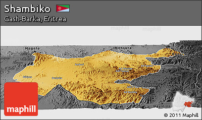 Physical Panoramic Map of Shambiko, darken, desaturated