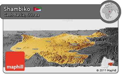Physical Panoramic Map of Shambiko, darken, desaturated