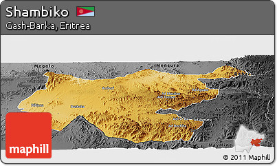 Physical Panoramic Map of Shambiko, darken, desaturated