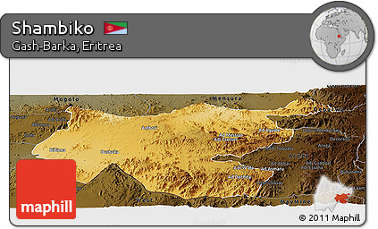Physical Panoramic Map of Shambiko, darken