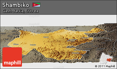 Physical Panoramic Map of Shambiko, darken, semi-desaturated