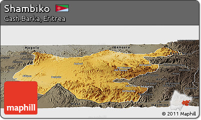 Physical Panoramic Map of Shambiko, darken, semi-desaturated