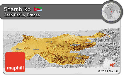 Physical Panoramic Map of Shambiko, lighten, desaturated
