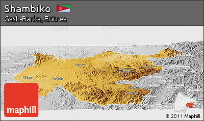 Physical Panoramic Map of Shambiko, lighten, desaturated