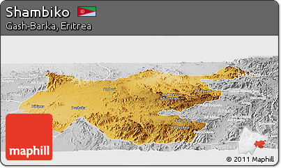 Physical Panoramic Map of Shambiko, lighten, desaturated