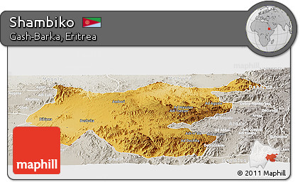 Physical Panoramic Map of Shambiko, lighten, semi-desaturated