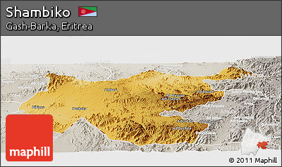 Physical Panoramic Map of Shambiko, lighten, semi-desaturated