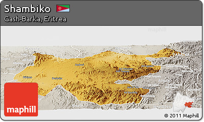 Physical Panoramic Map of Shambiko, lighten, semi-desaturated