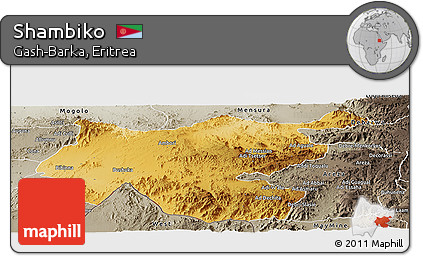 Physical Panoramic Map of Shambiko, semi-desaturated