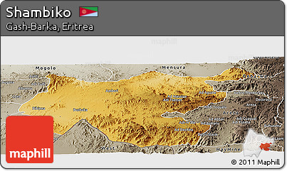 Physical Panoramic Map of Shambiko, semi-desaturated