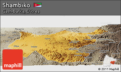 Physical Panoramic Map of Shambiko, semi-desaturated
