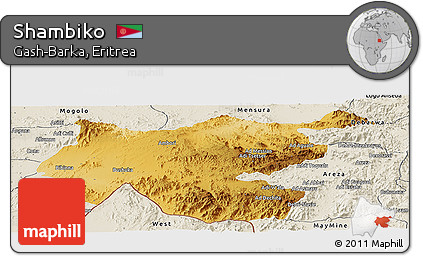 Physical Panoramic Map of Shambiko, shaded relief outside