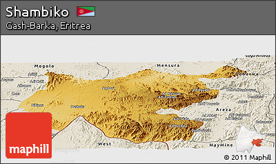 Physical Panoramic Map of Shambiko, shaded relief outside