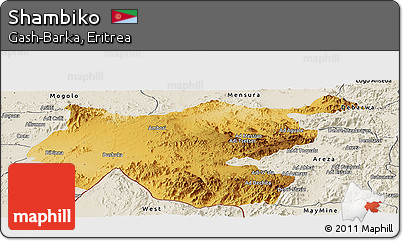 Physical Panoramic Map of Shambiko, shaded relief outside