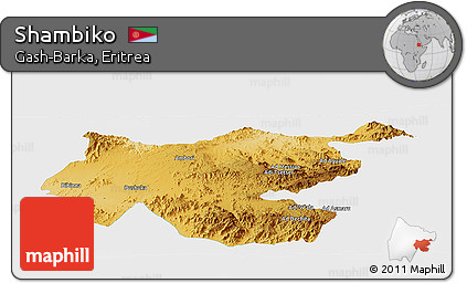 Physical Panoramic Map of Shambiko, single color outside