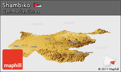 Physical Panoramic Map of Shambiko, single color outside
