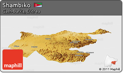 Physical Panoramic Map of Shambiko, single color outside