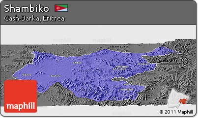 Political Panoramic Map of Shambiko, darken, desaturated