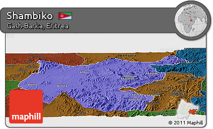 Political Panoramic Map of Shambiko, darken