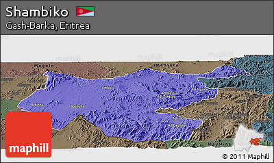 Political Panoramic Map of Shambiko, darken, semi-desaturated