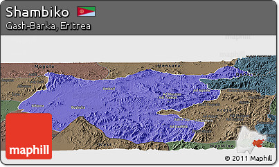 Political Panoramic Map of Shambiko, darken, semi-desaturated
