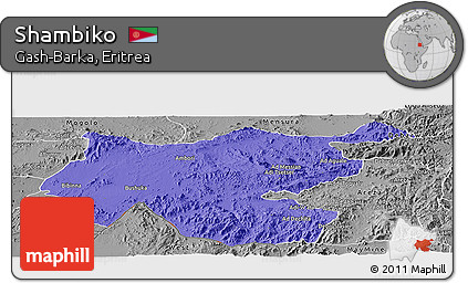 Political Panoramic Map of Shambiko, desaturated
