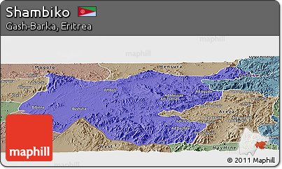 Political Panoramic Map of Shambiko, semi-desaturated