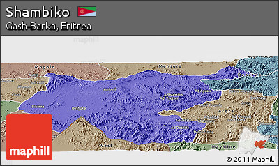 Political Panoramic Map of Shambiko, semi-desaturated