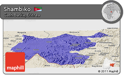 Political Panoramic Map of Shambiko, shaded relief outside