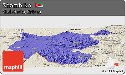 Political Panoramic Map of Shambiko, shaded relief outside