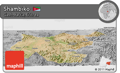 Satellite Panoramic Map of Shambiko, desaturated