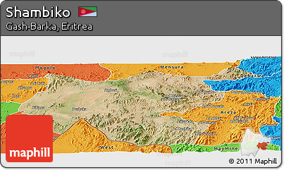Satellite Panoramic Map of Shambiko, political outside