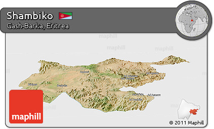 Satellite Panoramic Map of Shambiko, single color outside
