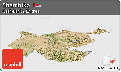 Satellite Panoramic Map of Shambiko, single color outside