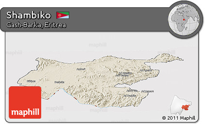 Shaded Relief Panoramic Map of Shambiko, cropped outside