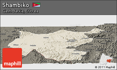 Shaded Relief Panoramic Map of Shambiko, darken