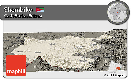 Shaded Relief Panoramic Map of Shambiko, darken