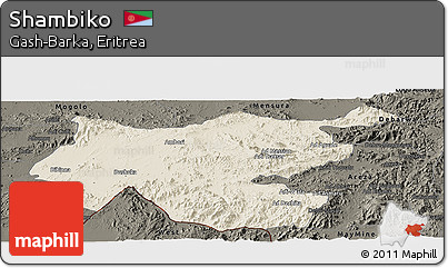 Shaded Relief Panoramic Map of Shambiko, darken