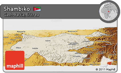 Shaded Relief Panoramic Map of Shambiko, physical outside