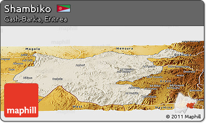 Shaded Relief Panoramic Map of Shambiko, physical outside